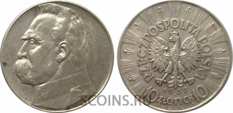 Польша 10 злотых 1937 "Юзеф Пилсудский"