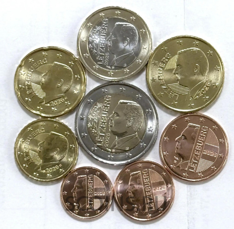 Люксембург набор монет новый тип 1, 2, 5, 10, 20 и 50 евроцентов, 1 и 2 евро.