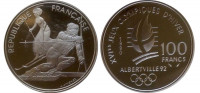 Франция 100 франков 1990 "XVI зимние Олимпийские игры в Альбервиле. Скоростной спуск" 