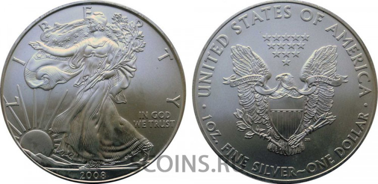 США 1 доллар 2008 Шагающая Свобода - Унция серебра 