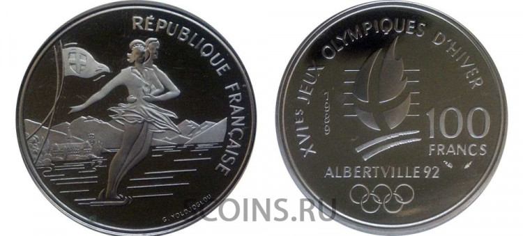 Франция 100 франков 1989 "XVI зимние Олимпийские игры в Альбервиле. Парное фигурное катание"