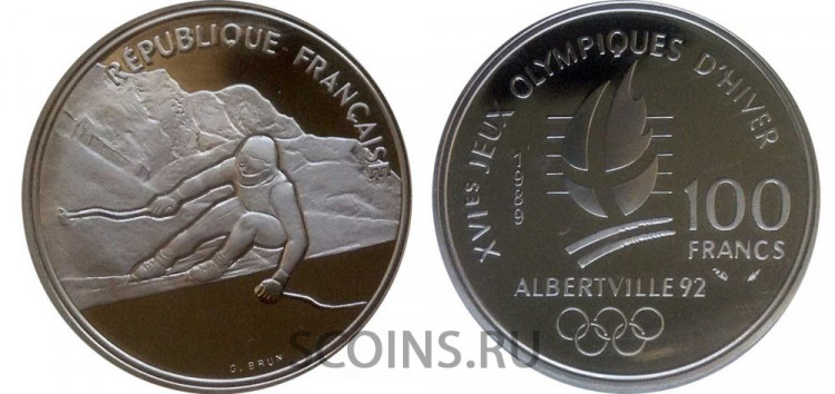 Франция 100 франков 1989 "XVI зимние Олимпийские игры в Альбервиле. Скоростной спуск"