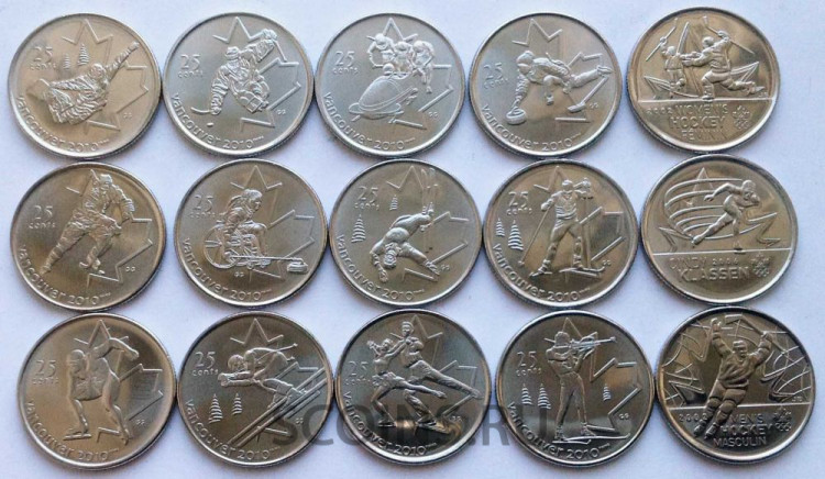 Набор монет Канады "Спорт" Олимпиада в Ванкувере 2010+3 монеты