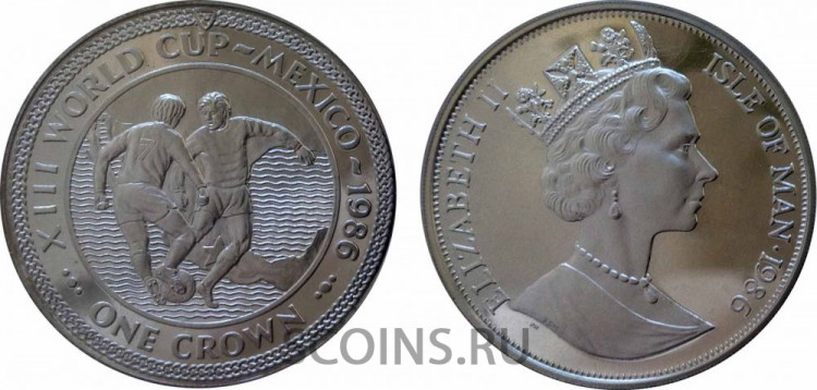 Остров Мэн 1 крона 1986 Чемпионат по футболу в Мексике - Борьба за мяч  Серебро 