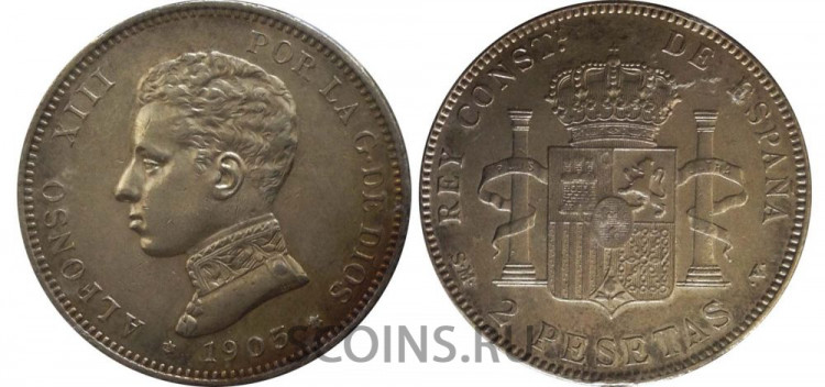 2 песеты.jpg Монета Испания 2 песеты 1905