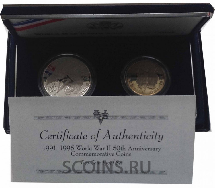 коробка корея.jpg Набор США 50 центов 1993, 1 доллар 1993 Высадка в Нормандии или Операция «Нептун»