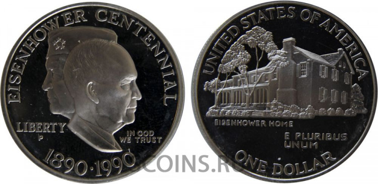 США 1 доллар 1990 "100-летие со дня рождения Эйзенхауэра" (капсула).