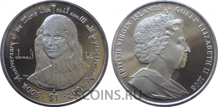 Британские Виргинские острова 1 доллар 2006 Загадка улыбки Мона Лизы