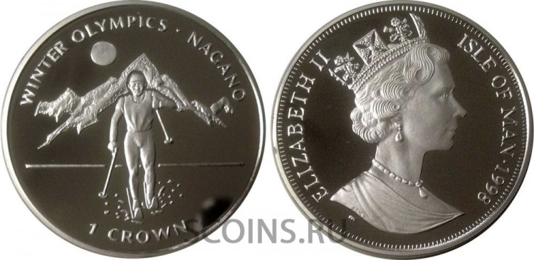 Остров Мэн 1 крона 1998 "Олимпийские ишры в Нагано - Лыжные гонки"
