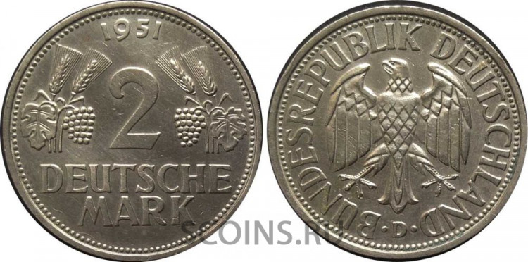 ФРГ 2 марки 1951 "D"
