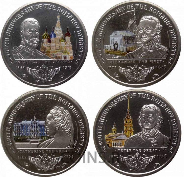 Британские Виргинские Острова Набор из 4 монет 1 крона 2014 "400 лет Дому Романовых" 